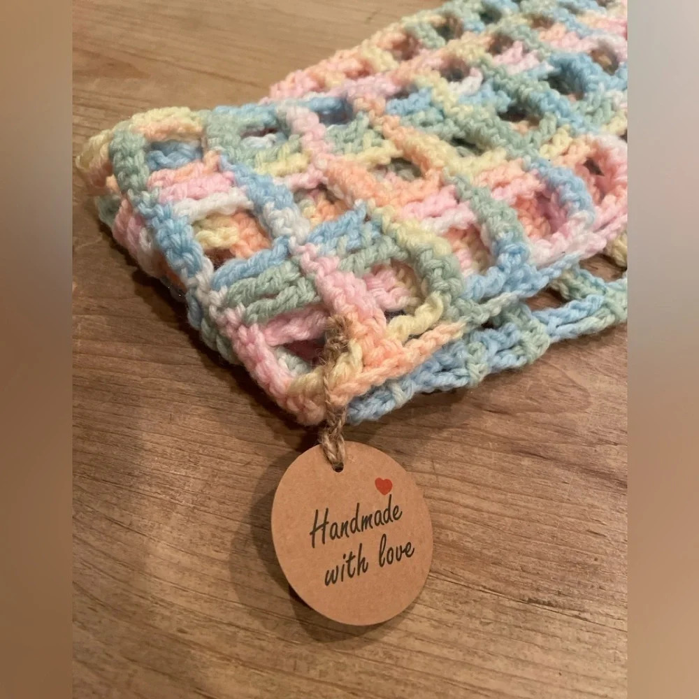 NWT hand knitted baby girl scarf pink yellow pastels blue green pink fringe OS